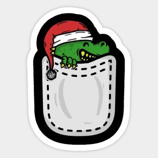 Cute dino with christmas cap inside pocket Sticker